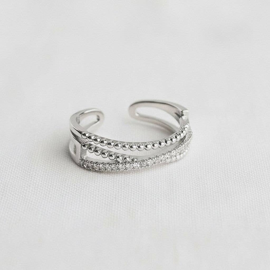 Cubic Zirconia Criss-Cross Adjustable Ring