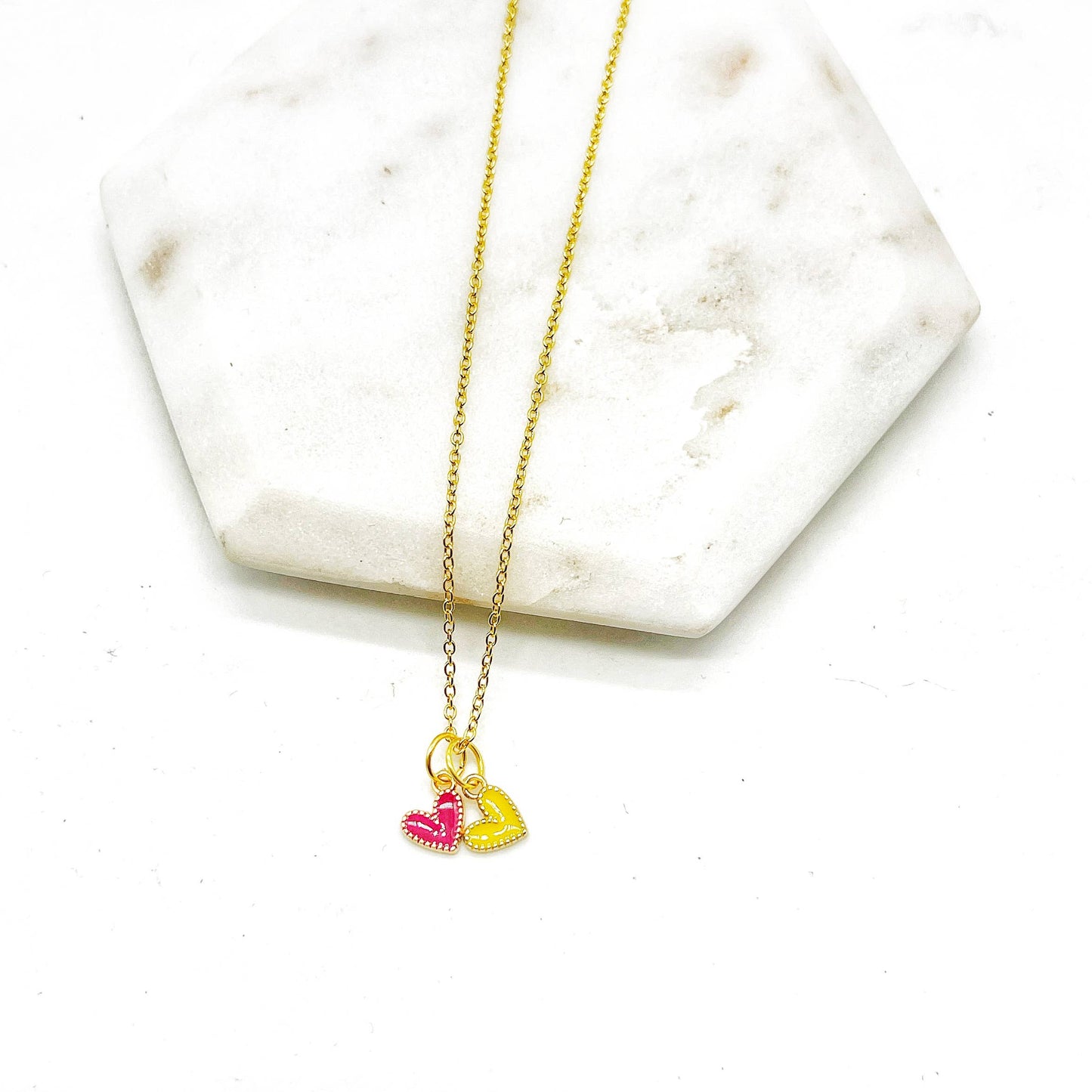 Red Yellow Chiefs Heart KC Charm Necklace