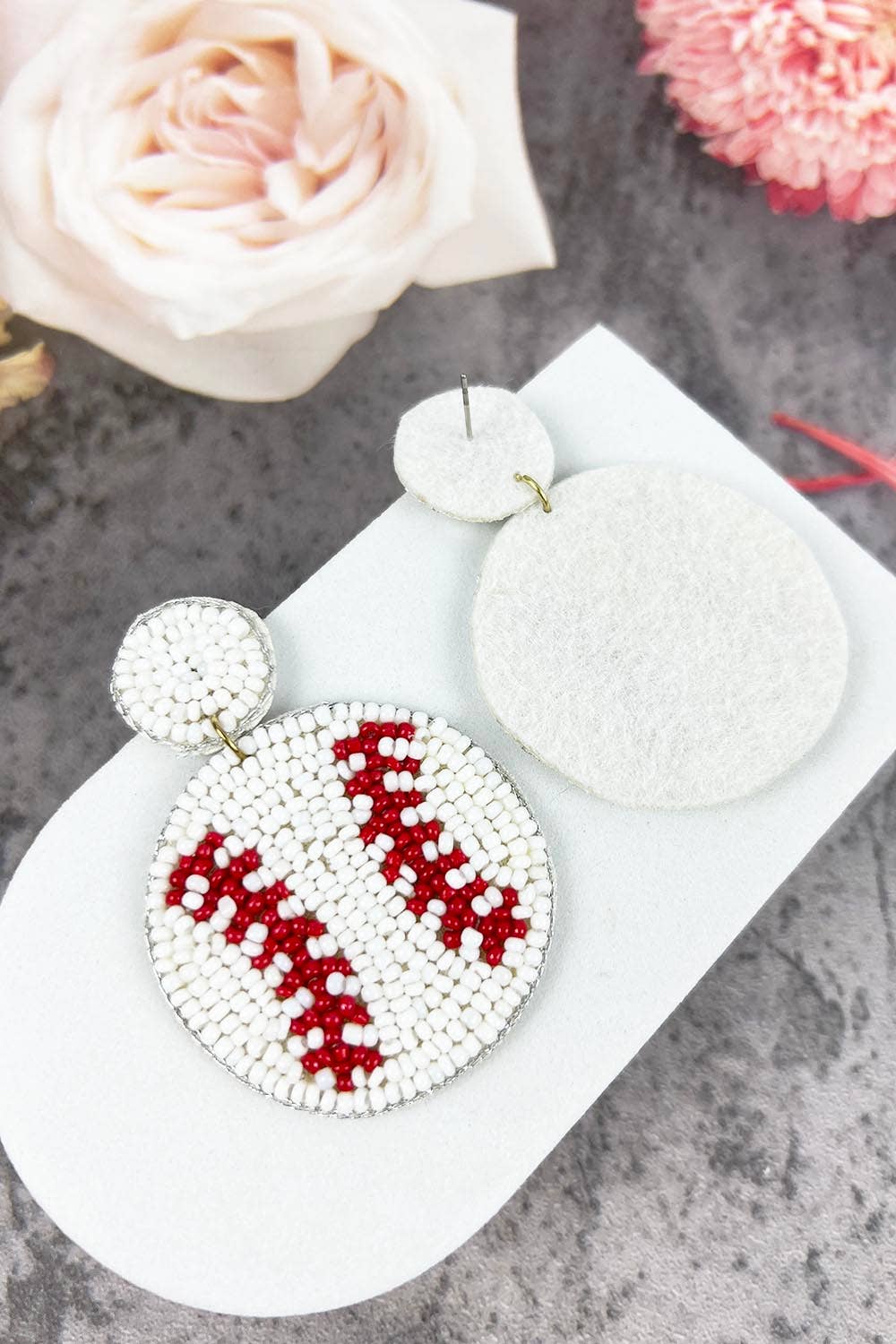 SEED BEAD SOFTBALL AND BASEBALL SPORTS POST EARRINGS