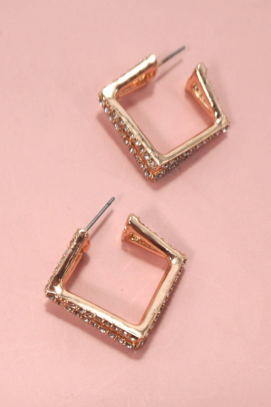 Square Rhinestone Titanium Post Earrings