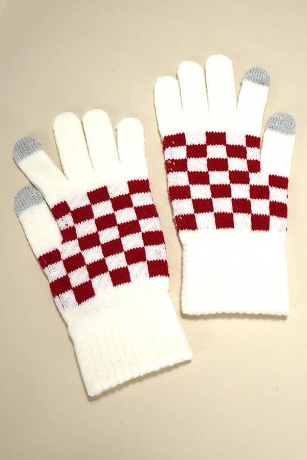 CHECKER WOOL TOUCH SCREEN WINTER GLOVES