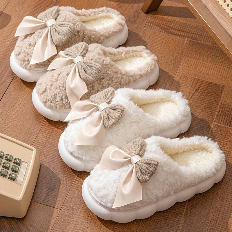 Fuzzy Bow Indoor Slippers