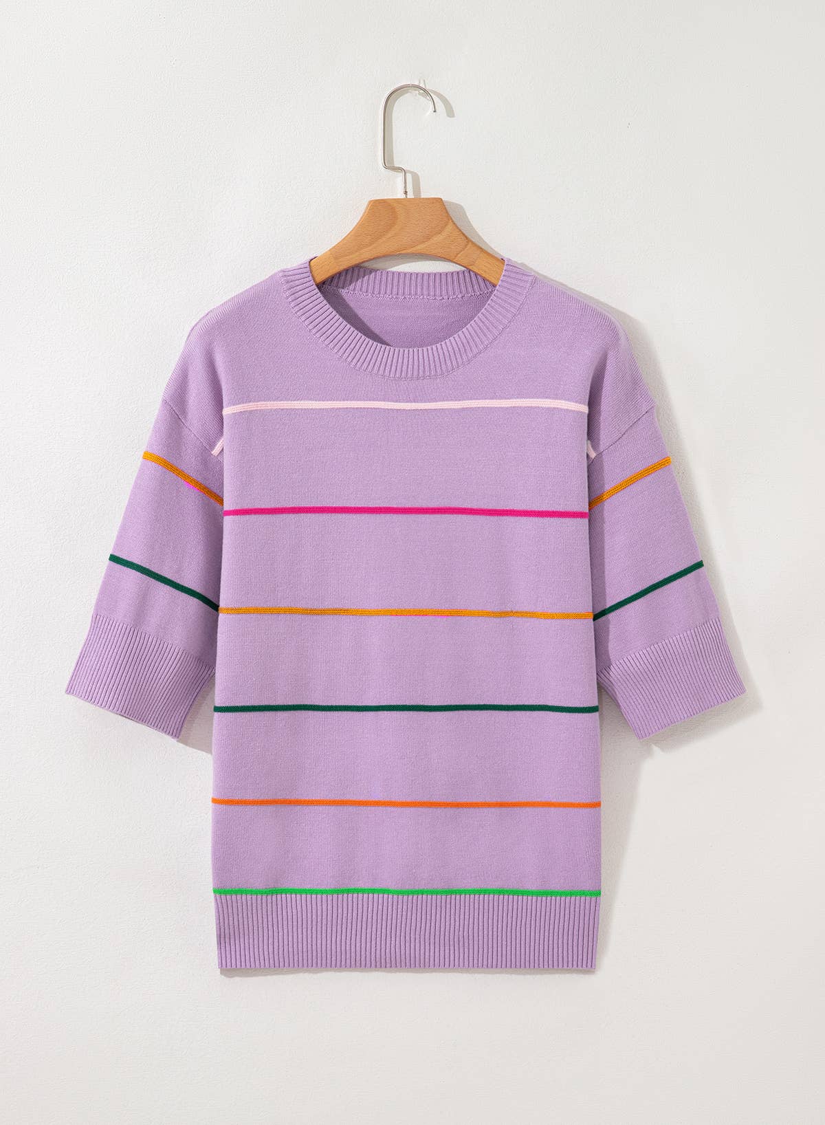 Striped Half Sleeve Drop Shoulder Sweater