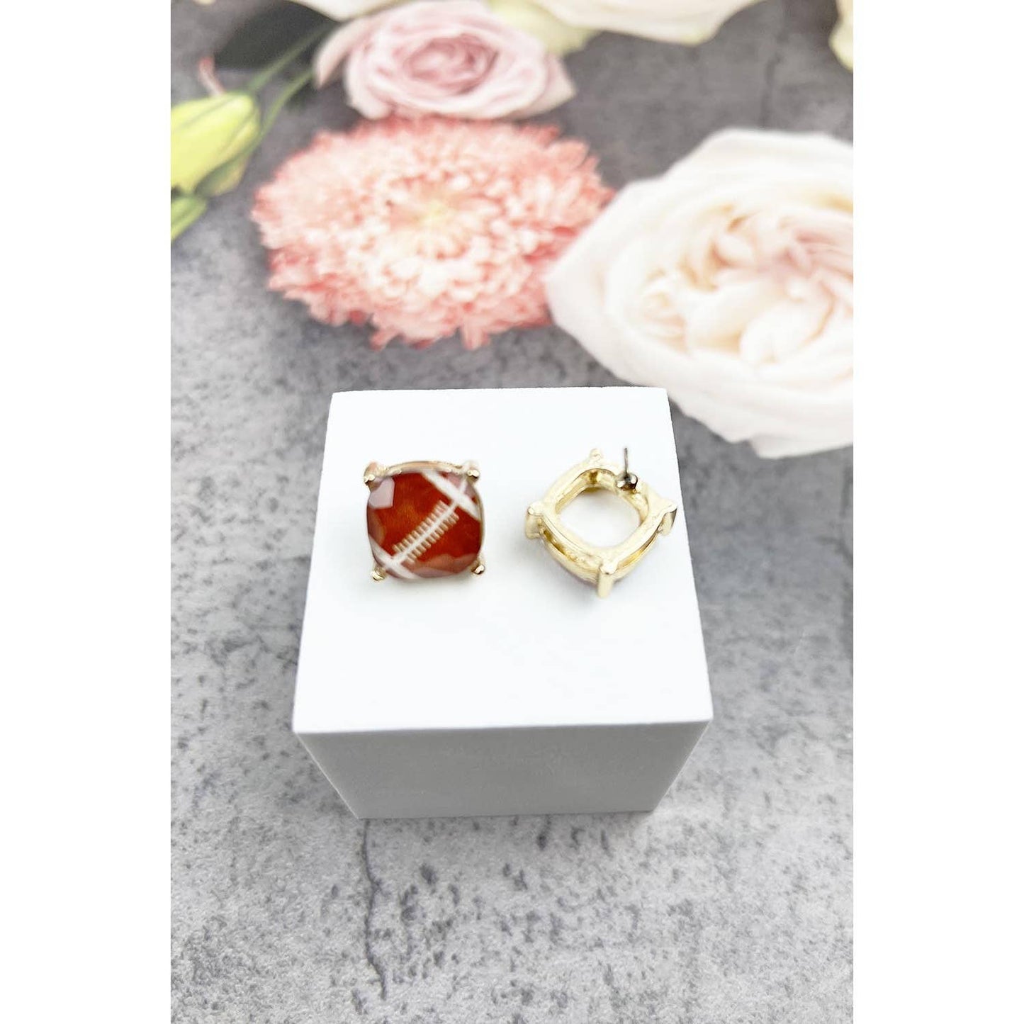 RECTANGULAR SHAPE SPORTS BALL STUD EARRINGS