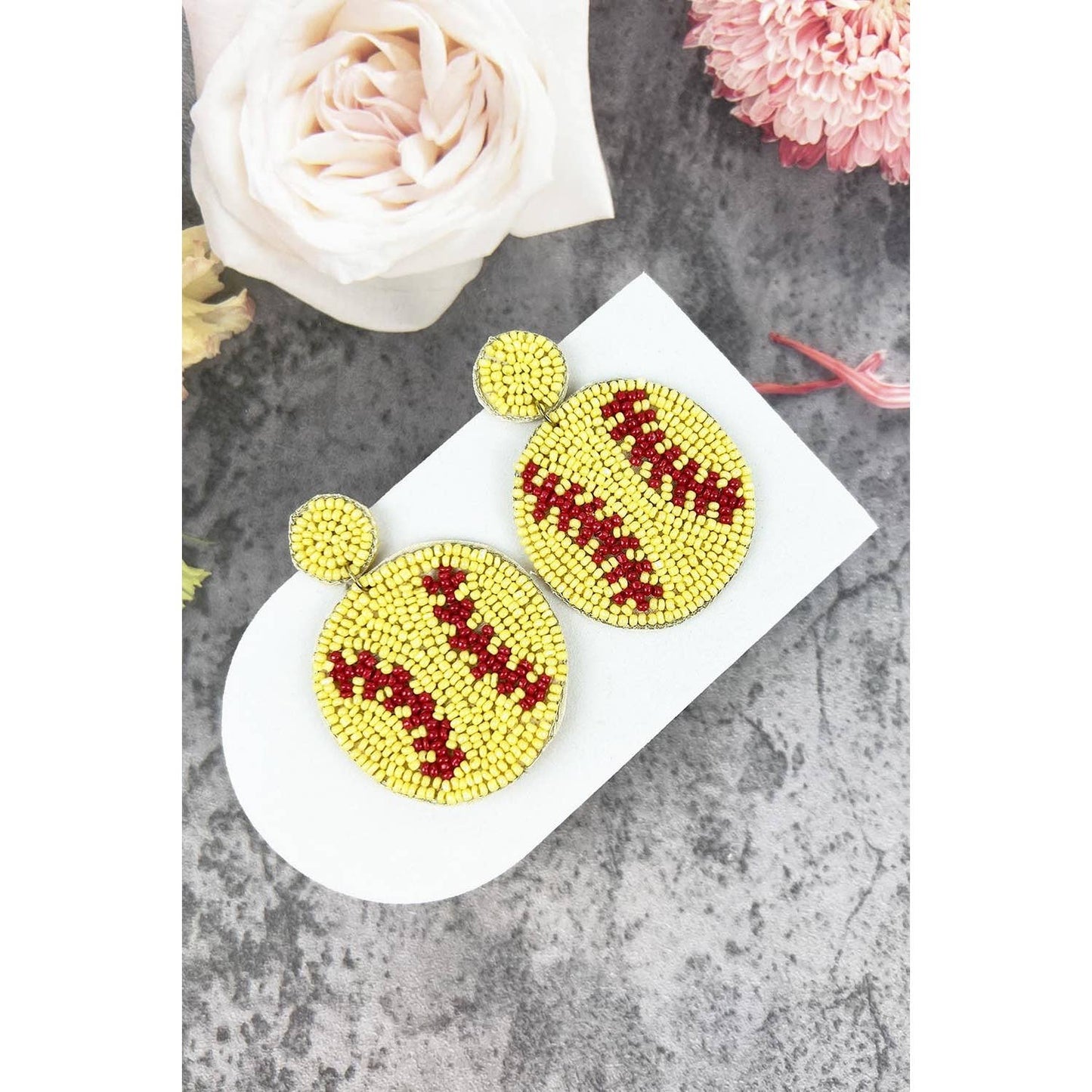 SEED BEAD SOFTBALL AND BASEBALL SPORTS POST EARRINGS