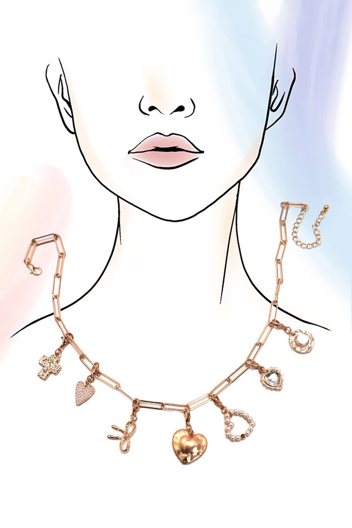 Bow & Heart Removable Multi-Charm Necklace