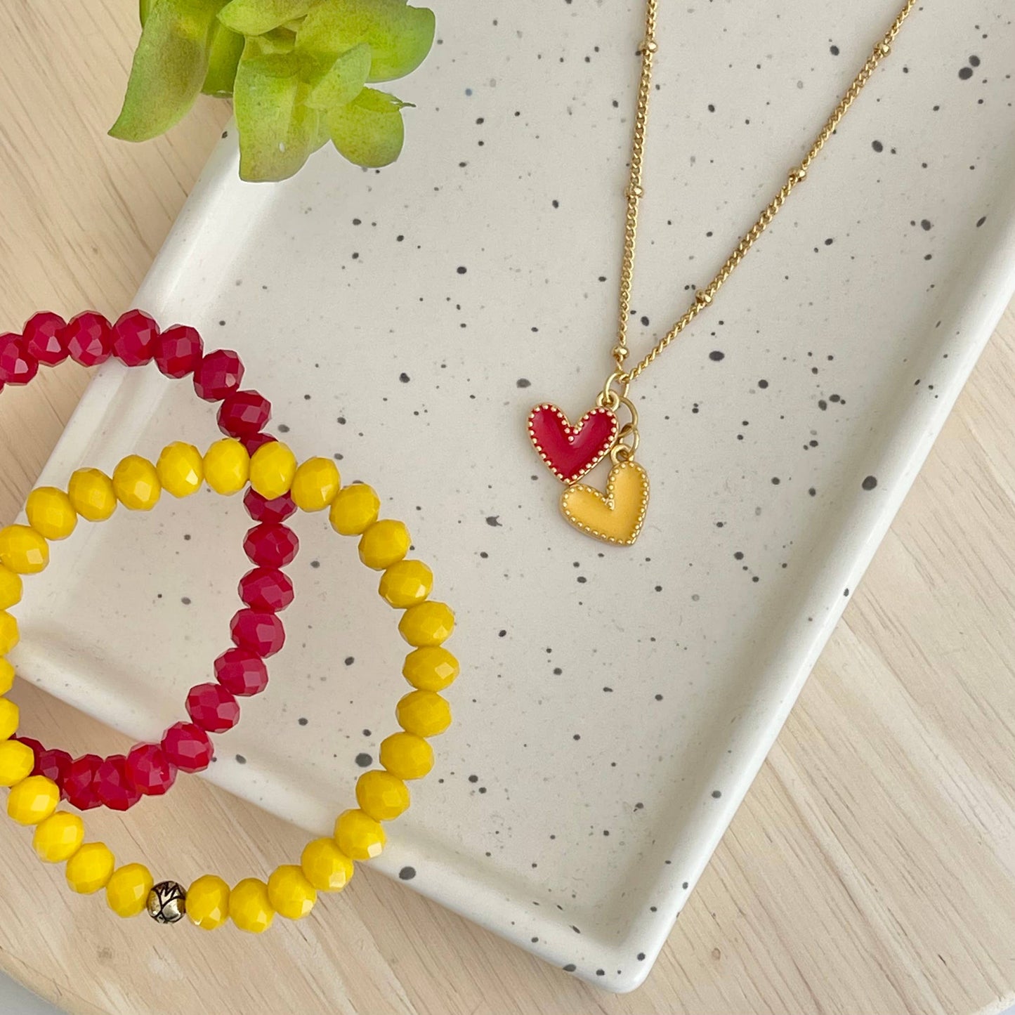 Red & Yellow Enamel Heart Necklace