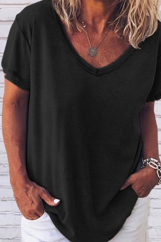 V NECK SOLID COLOR CASUAL SHORT SLEEVED T SHIRT
