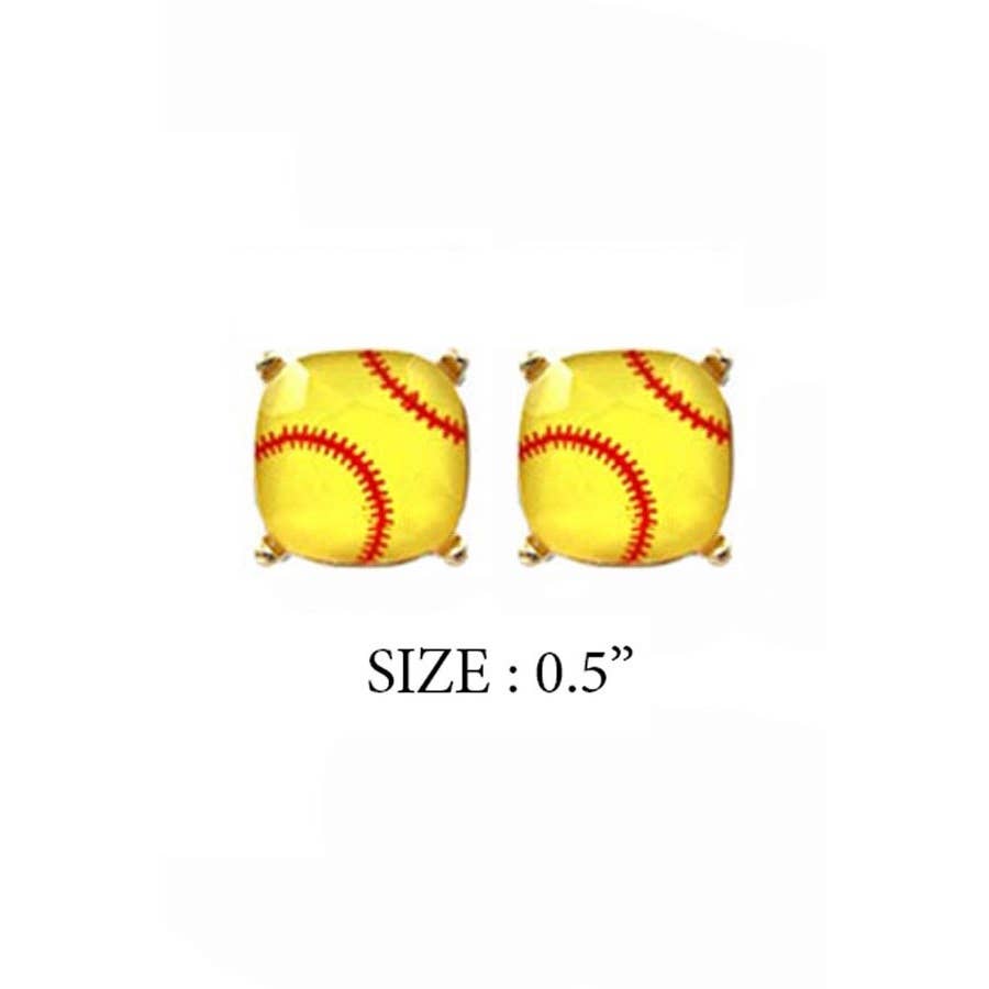 RECTANGULAR SHAPE SPORTS BALL STUD EARRINGS