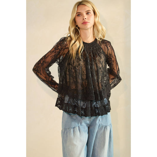 Ruffled Lace Long Sleeve Top