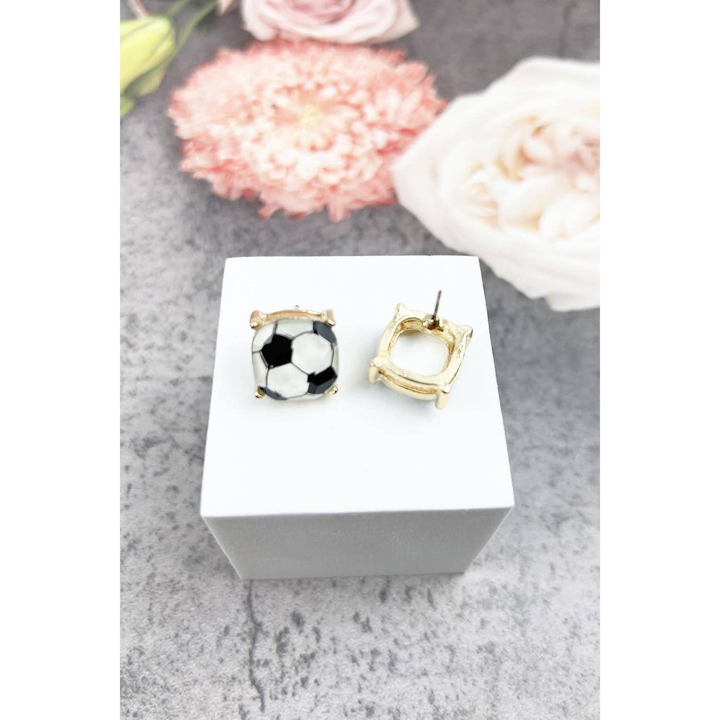 RECTANGULAR SHAPE SPORTS BALL STUD EARRINGS