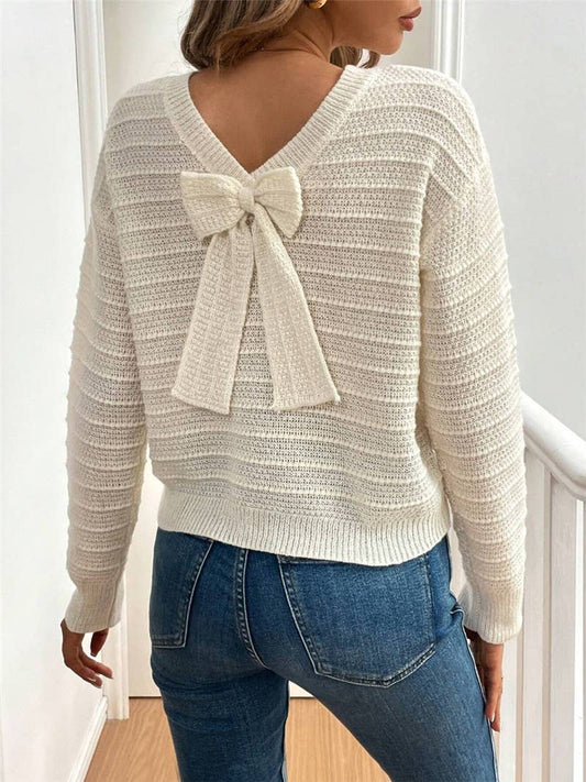 Cozy Tie Back Crew Neck Fall Sweater