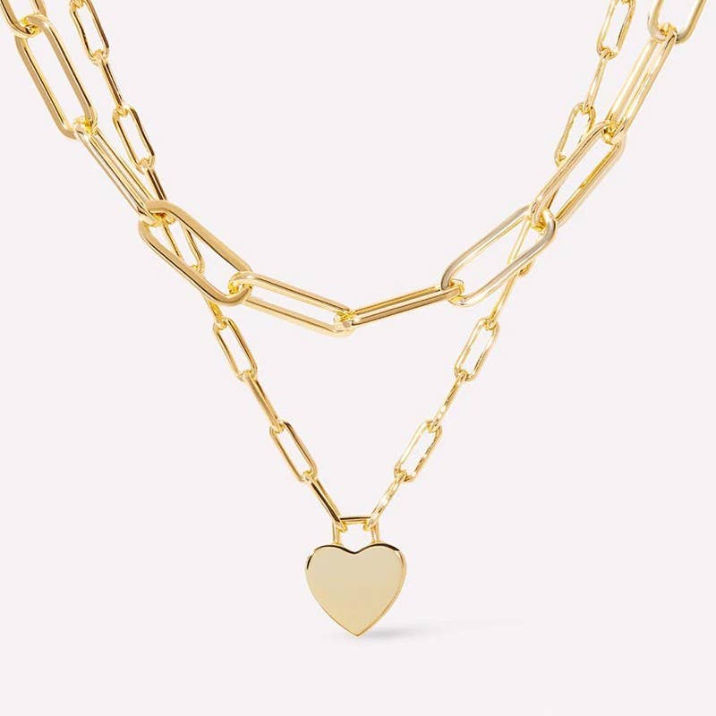 18K Stainless Steel Waterproof Tarnish-Free Multi-Layer Heart Charm Necklace