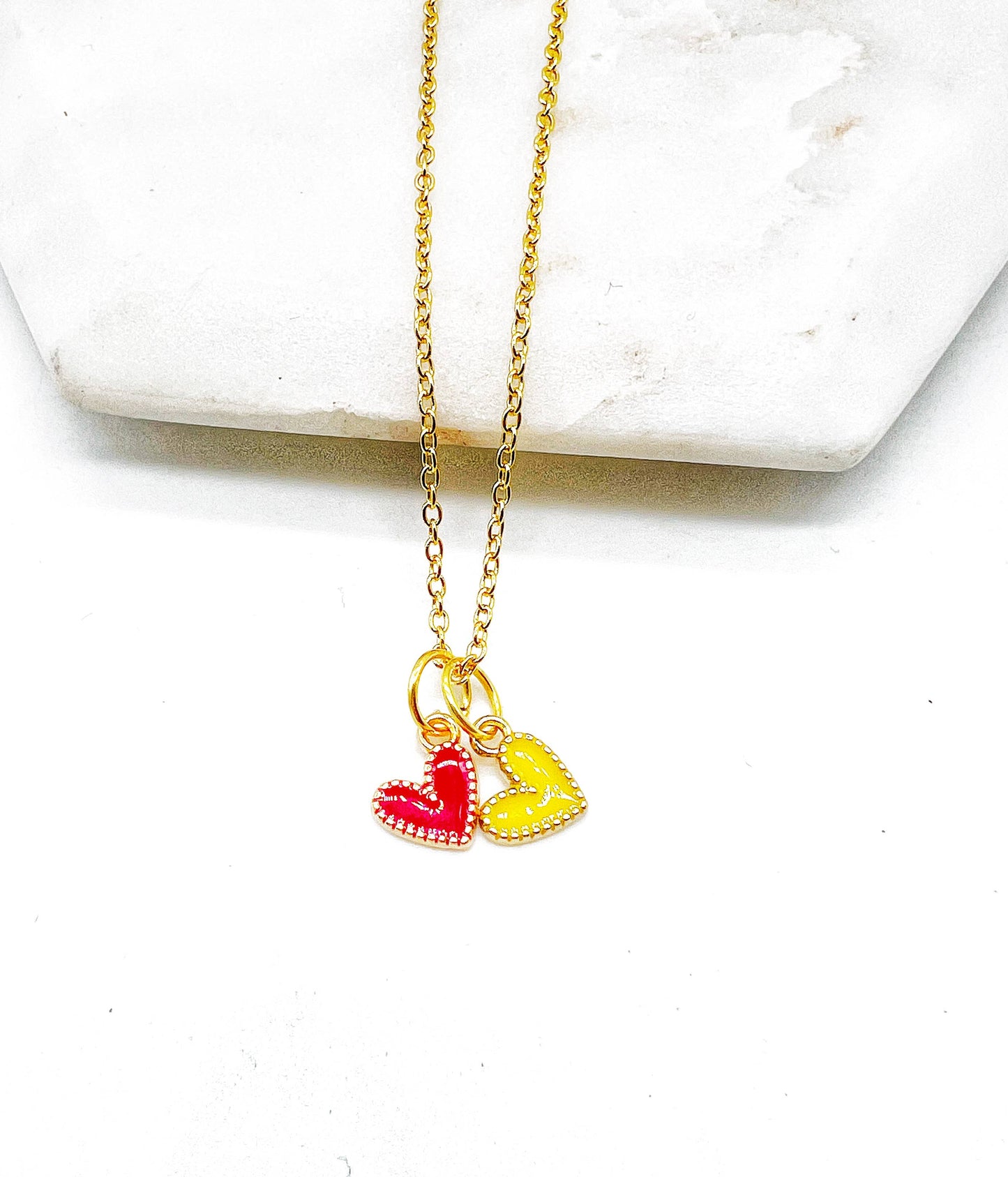 Red Yellow Chiefs Heart KC Charm Necklace