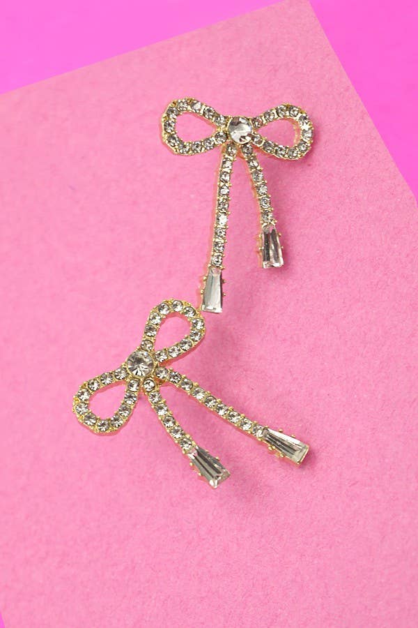 Rhinestone Bow Drop Earrings