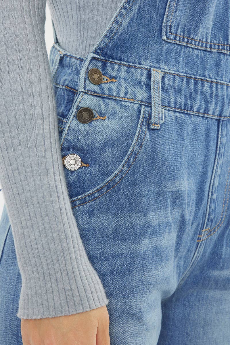 Kan Kan Wide-Leg Denim Overalls – Medium Stone Wash