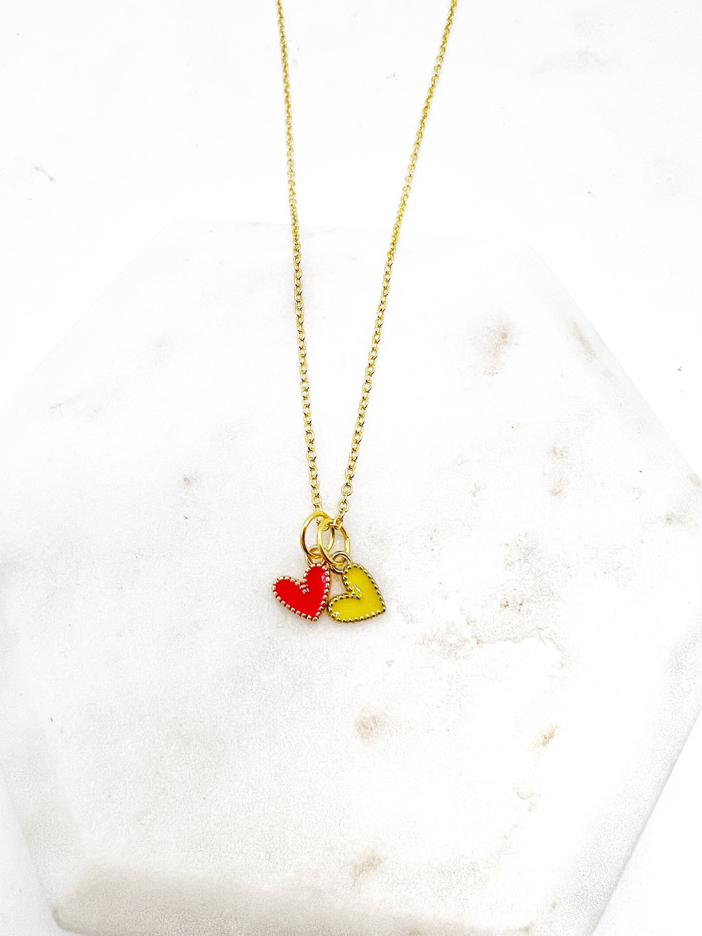 Red Yellow Chiefs Heart KC Charm Necklace