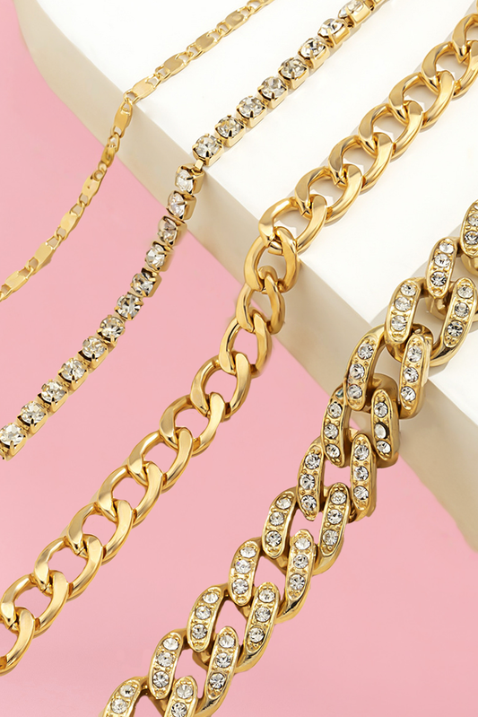 Rhinestone Decor Adjustable Chain Bracelet Set-4pcs