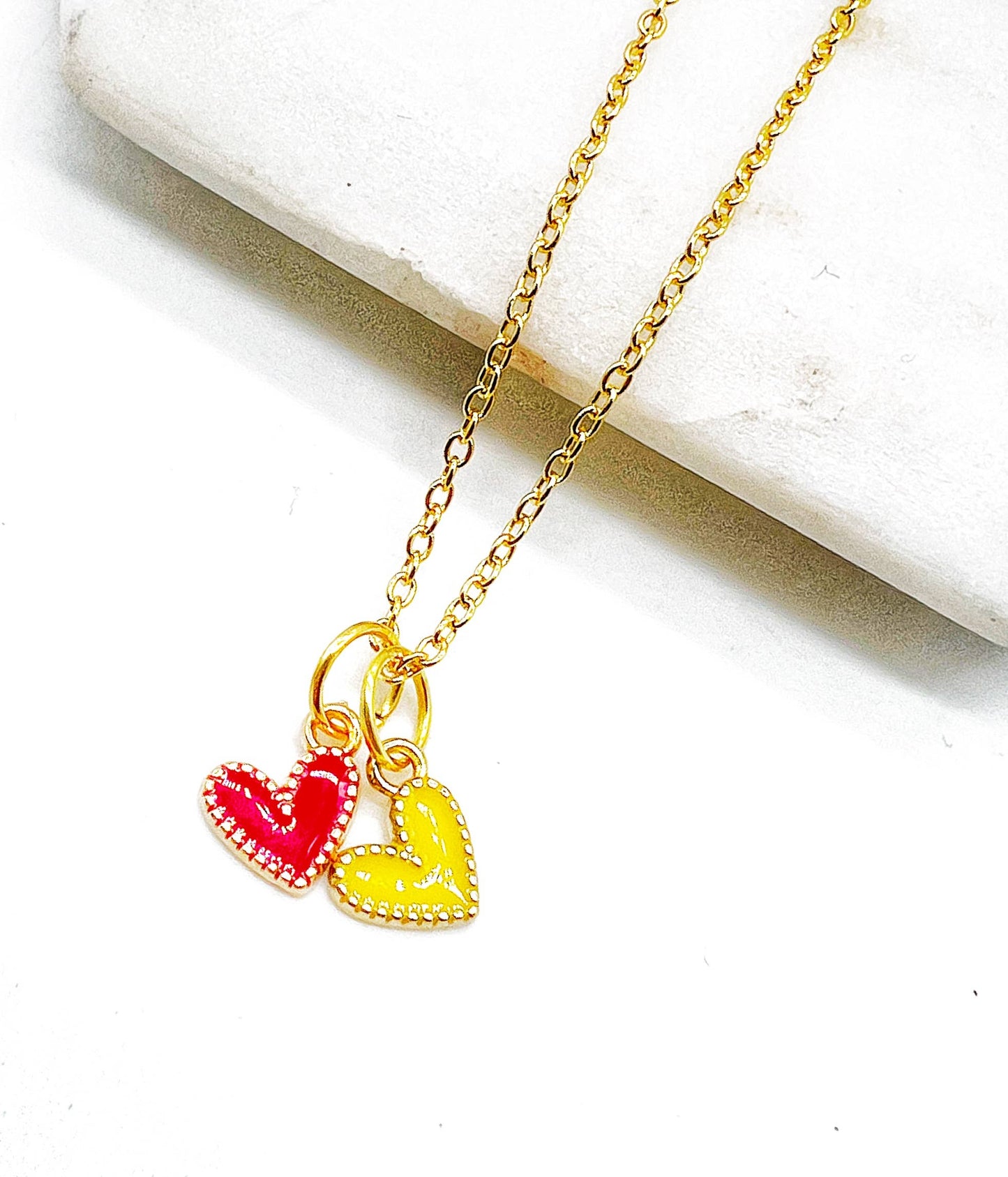 Red Yellow Chiefs Heart KC Charm Necklace