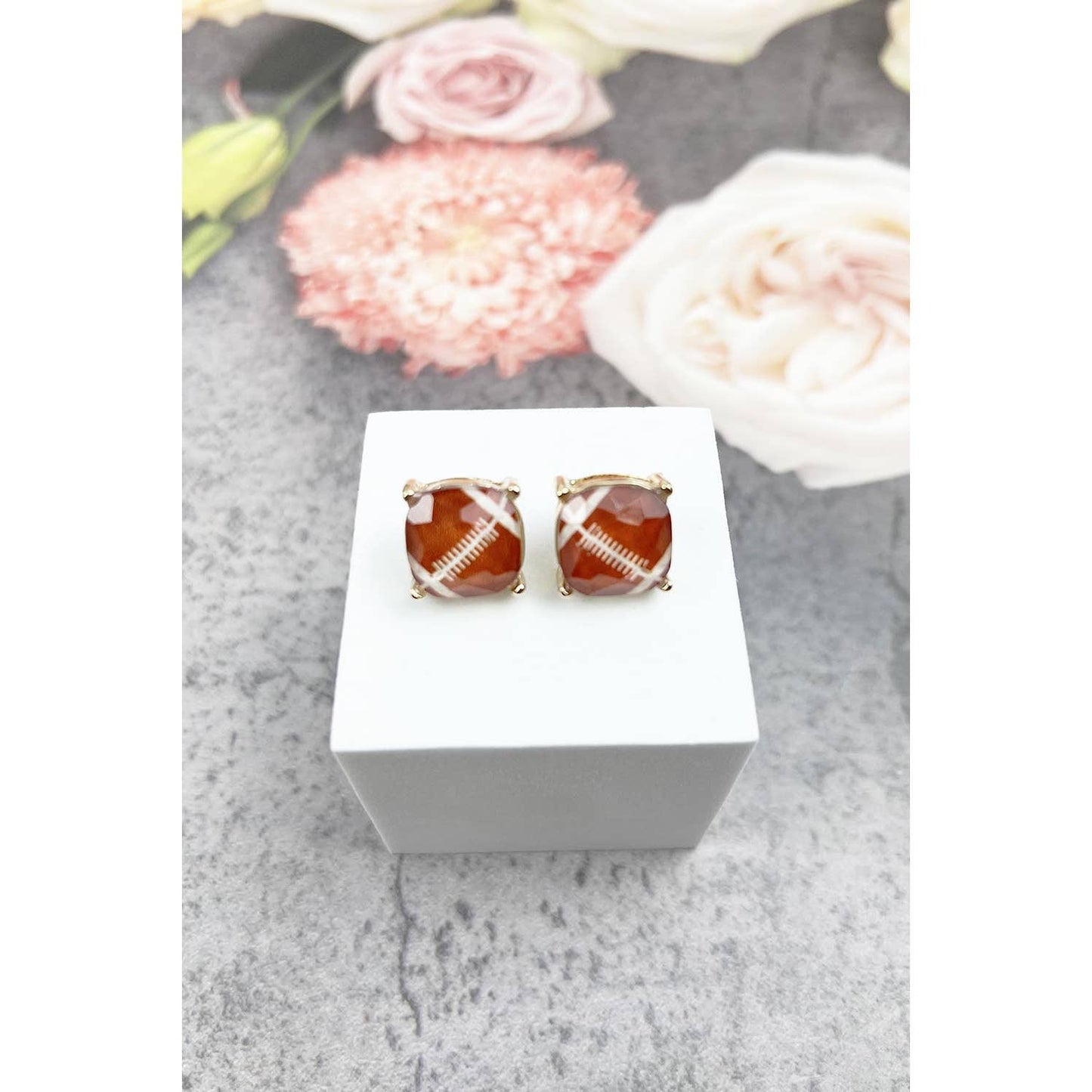 RECTANGULAR SHAPE SPORTS BALL STUD EARRINGS