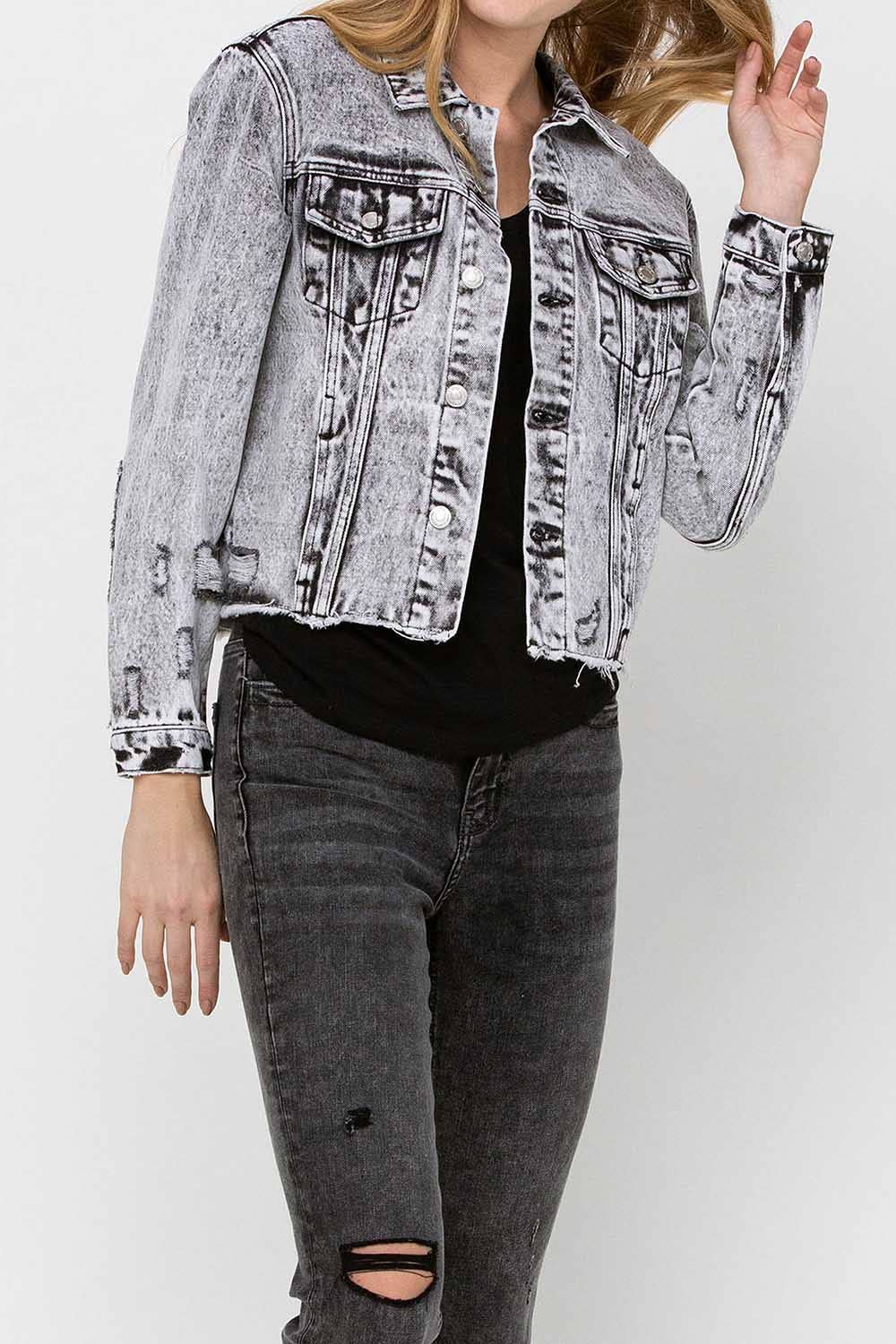 DISTRESSED CLASSIC CROP DENIM JACKET