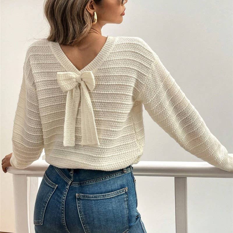 Cozy Tie Back Crew Neck Fall Sweater