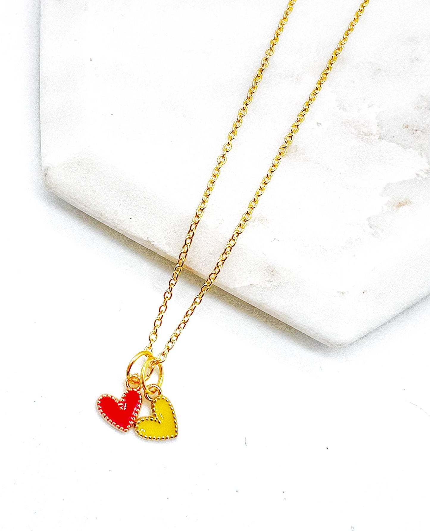 Red Yellow Chiefs Heart KC Charm Necklace