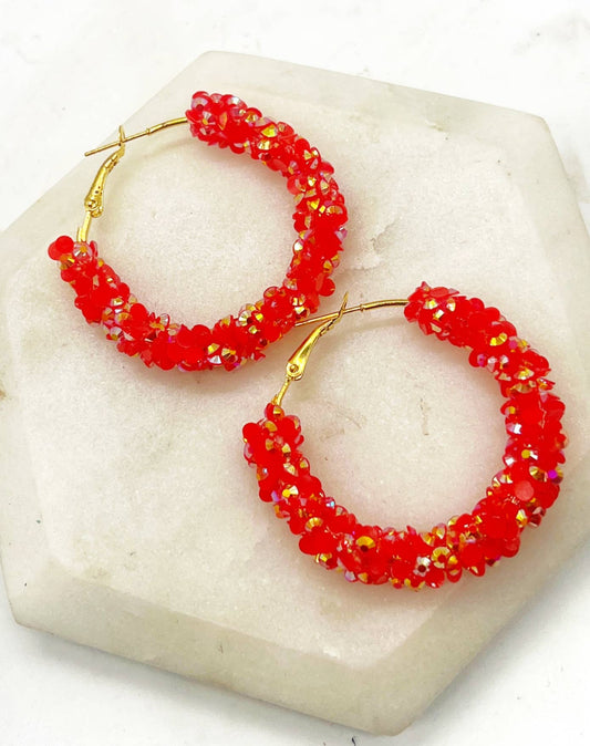 Red Gold Glitter Sequin Hoop Earrings