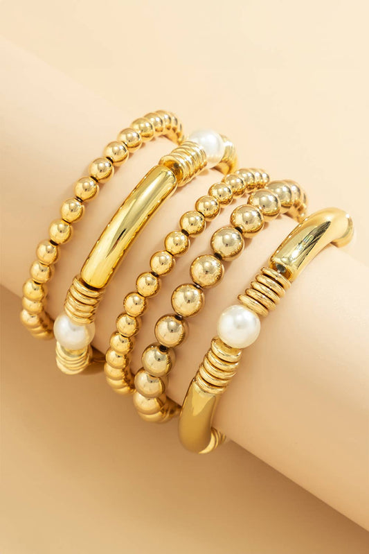 Pearl Plated Beaded Bracelet Set-5pcs