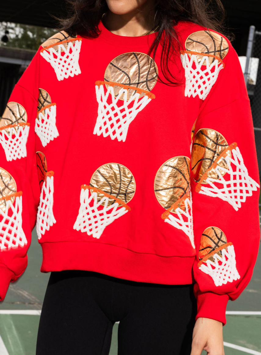 Basketball Sequin Embroidery Loose Sweatshirt