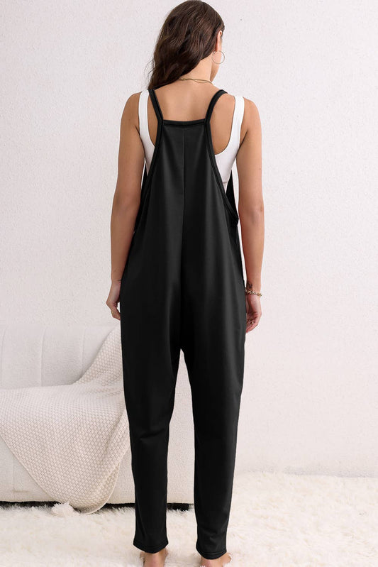 Side Pockets Harem Pants Sleeveless V Neck Jumpsuit