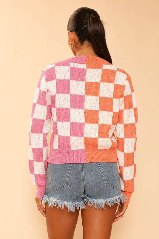 Two-Tone Check Cropped Top Cardigan