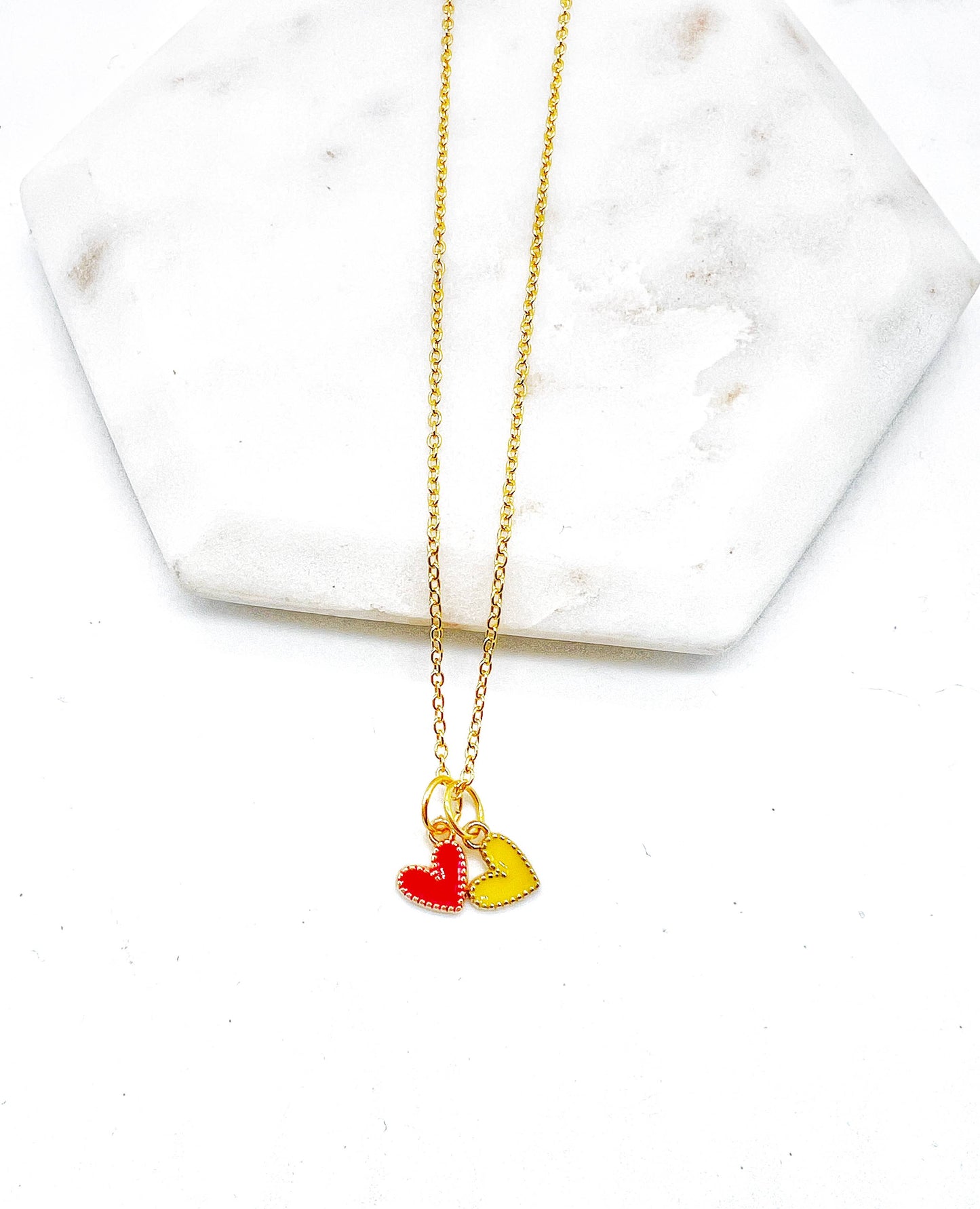 Red Yellow Chiefs Heart KC Charm Necklace