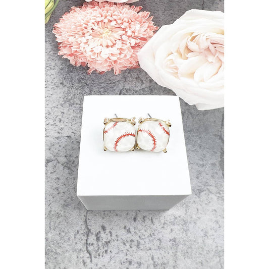 RECTANGULAR SHAPE SPORTS BALL STUD EARRINGS