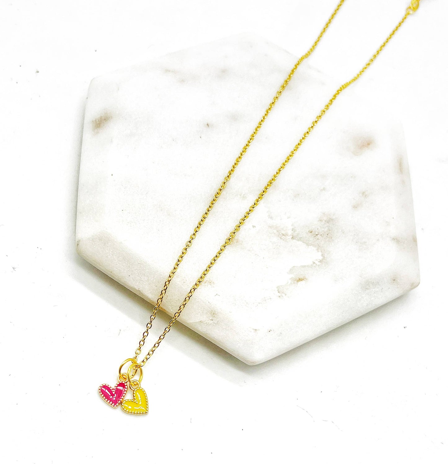 Red Yellow Chiefs Heart KC Charm Necklace