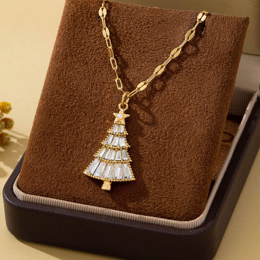 Crystal Christmas Tree Gold Pendant Necklace