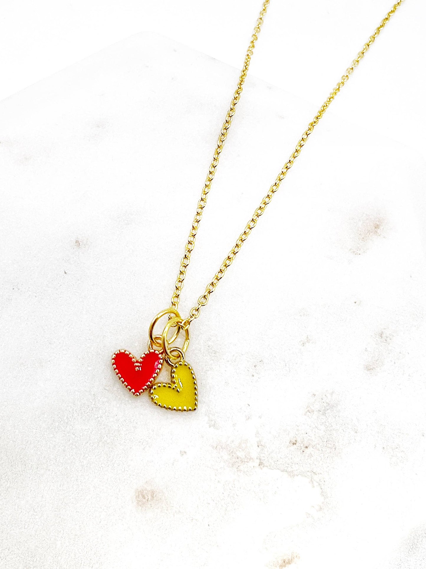 Red Yellow Chiefs Heart KC Charm Necklace