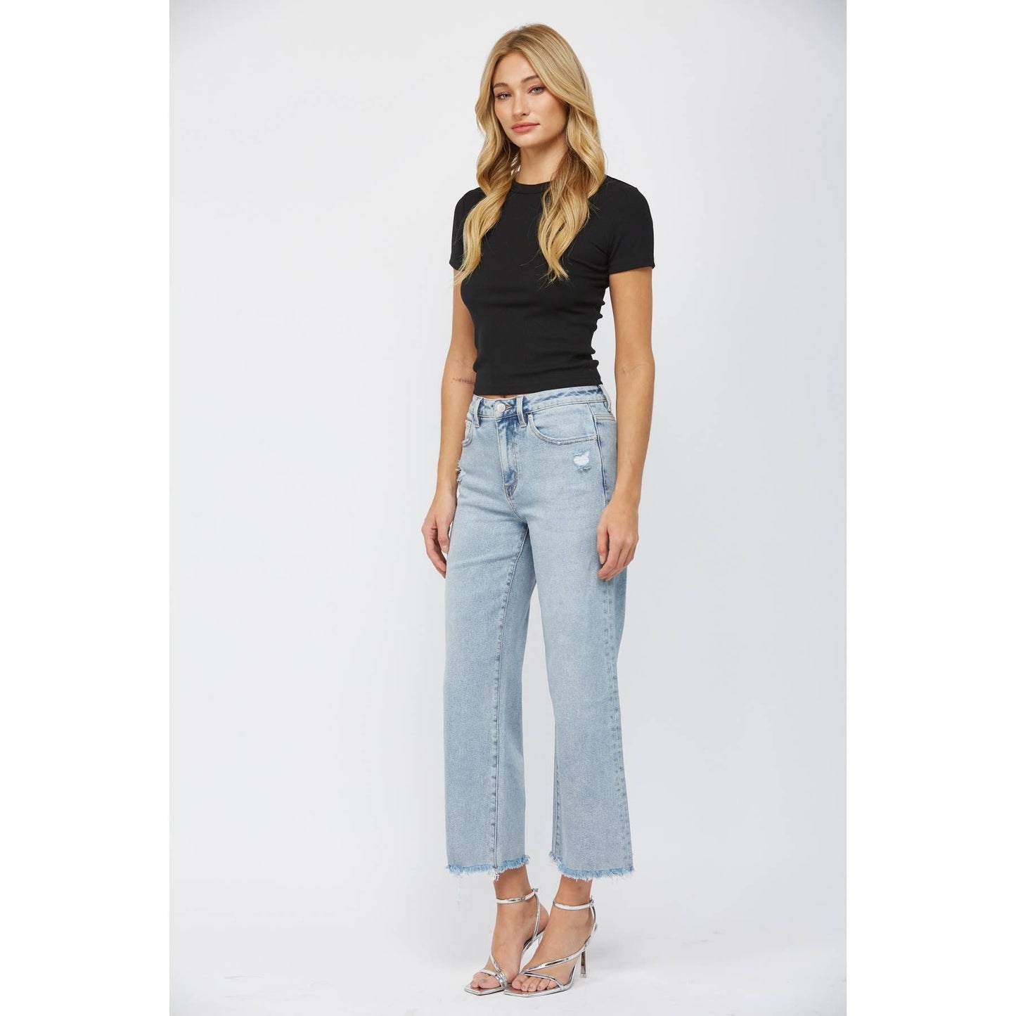 High Rise Ankle Wide Leg Jeans