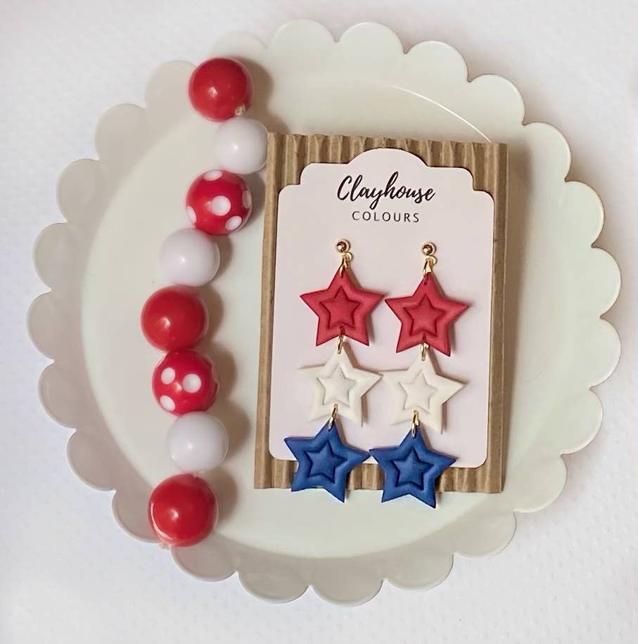 Red, White & Blue Clay Earrings