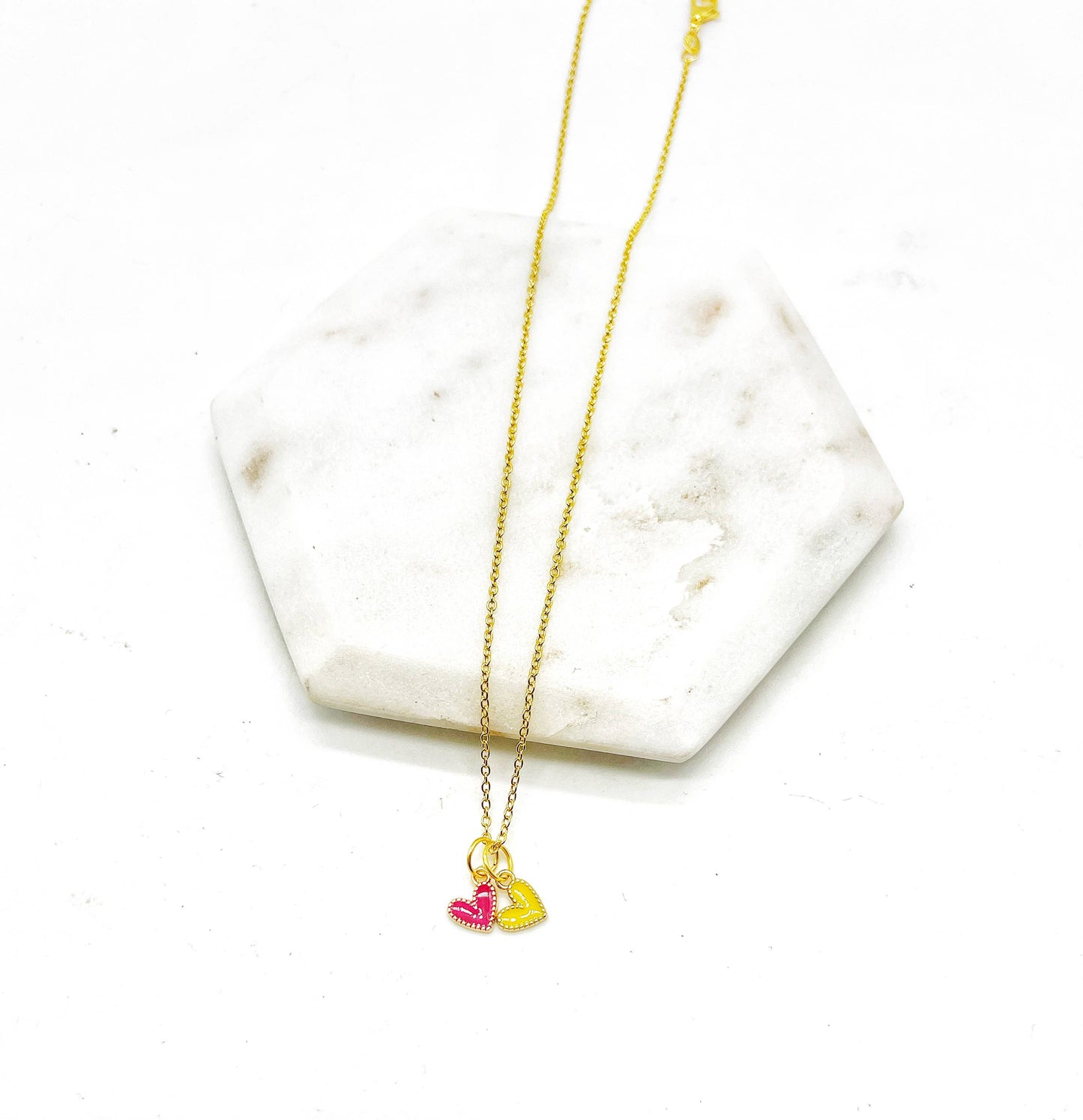 Red Yellow Chiefs Heart KC Charm Necklace