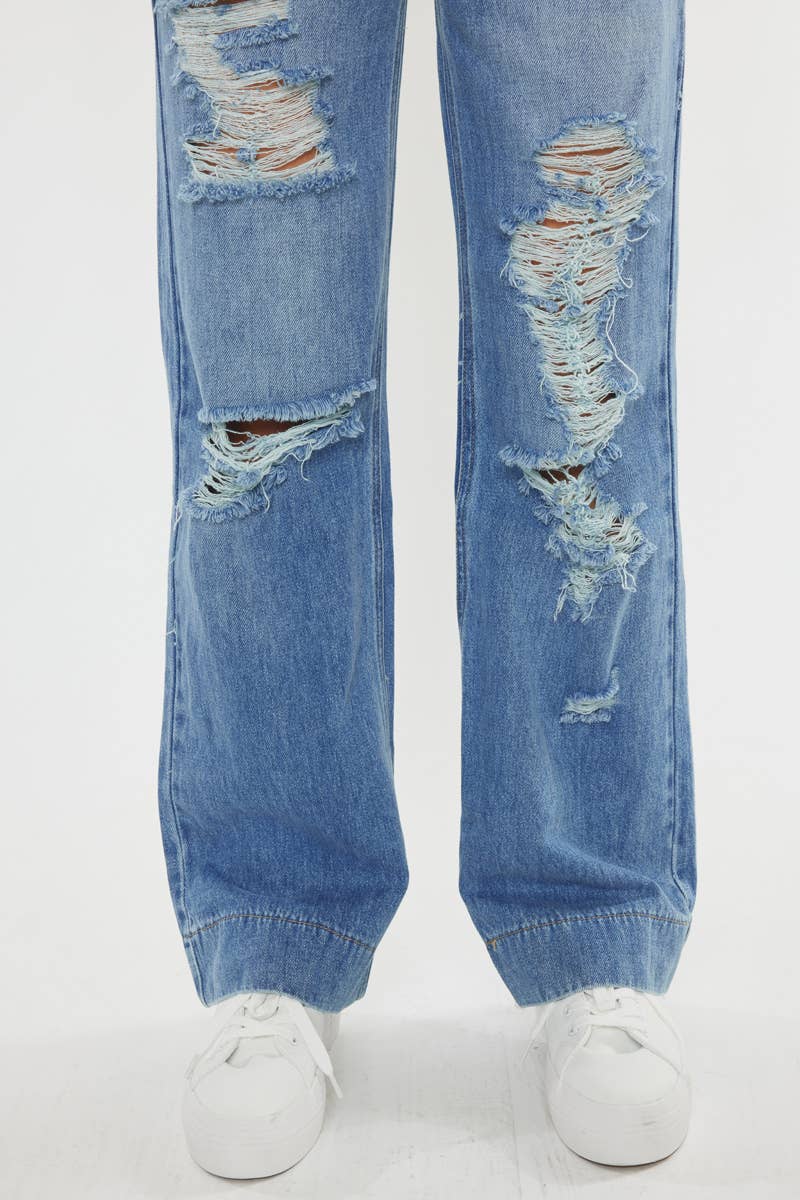Kan Kan Wide-Leg Denim Overalls – Medium Stone Wash
