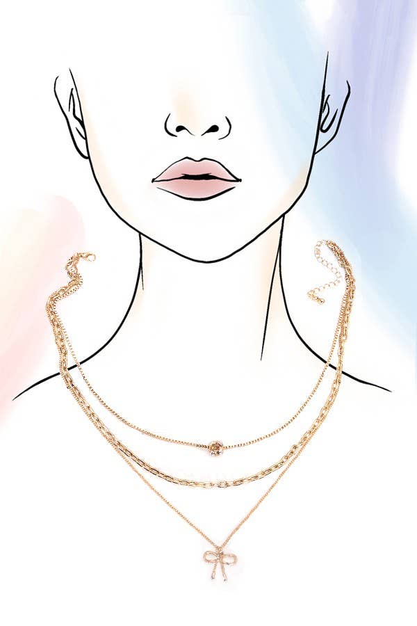 Layered Pearl Necklace with Bow Charm