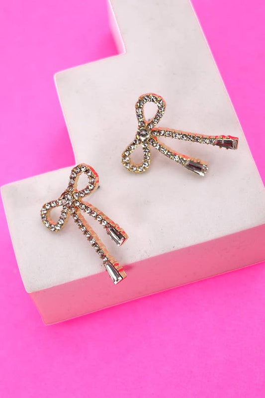 Rhinestone Bow Drop Earrings