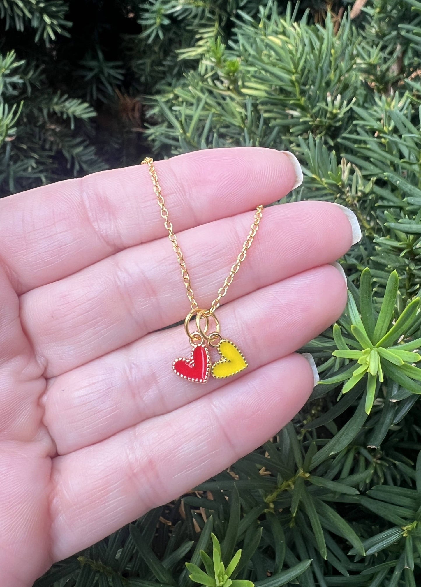Red Yellow Chiefs Heart KC Charm Necklace
