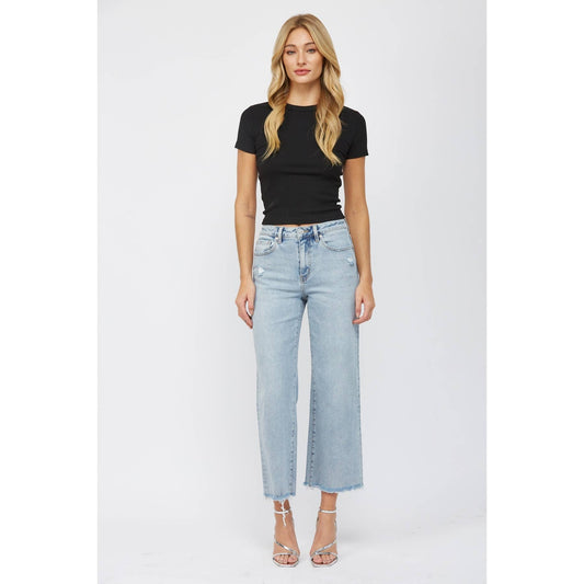High Rise Ankle Wide Leg Jeans