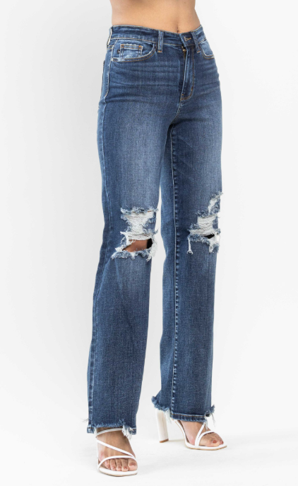 Judy Blue High Waist 90's Knee Destroy Straight 82592