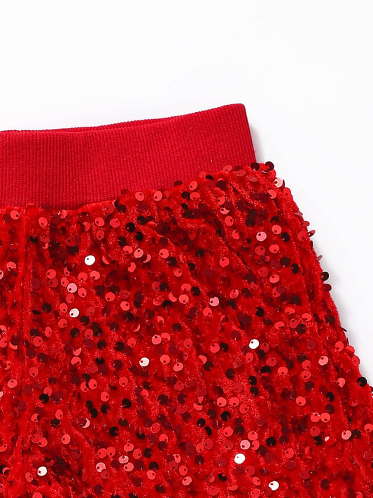 Girls Red Sequin Shorts