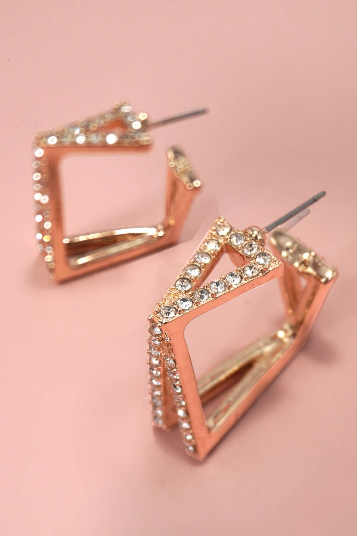 Square Rhinestone Titanium Post Earrings