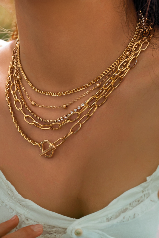 Layered Rhinestone Chain Collarbone Necklaces Set