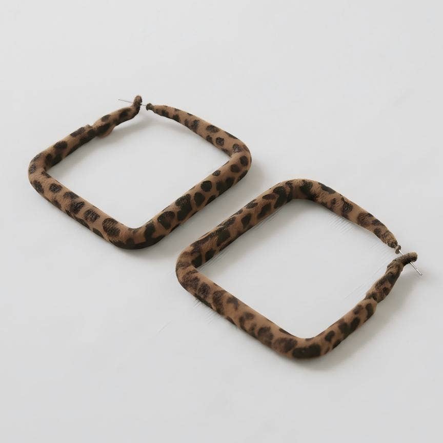 Vintage Inspired Leopard Print Square Hoop Earrings